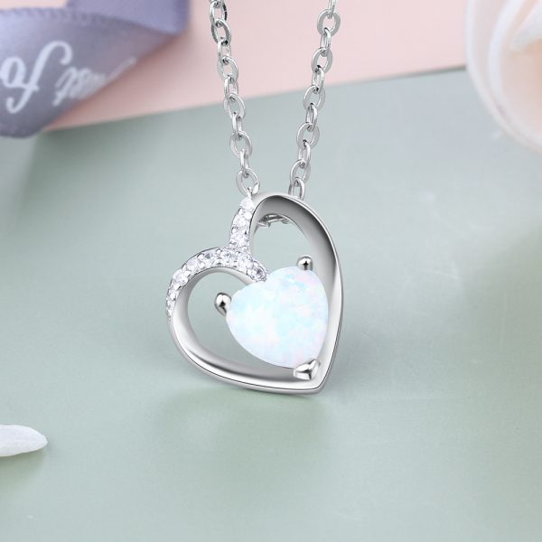 Beautiful Nice Delicate Opal Birthstone Necklace Opal Heart Necklace Jewelry Gifts For Women