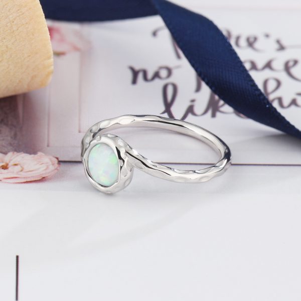 Best Selling Rhodium Plated 925 Sterling Silver Dainty Opal Ring Opal Wedding Rings For Women