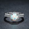 Best Selling Rhodium Plated 925 Sterling Silver Opal Wedding Rings Stackable Wedding Band Sets For Bridal