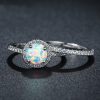 Best Selling Rhodium Plated 925 Sterling Silver Opal Wedding Rings Stackable Wedding Band Sets For Bridal