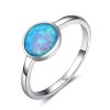 Best Selling Round Shaped Blue Fire Opal Ring Charm Jewelry Silver Ring 925 Opal Band