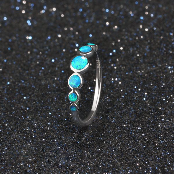 Best Selling Round Shaped Blue Fire Opal Ring Charm Jewelry Silver Ring 925 Solid Opal Ring