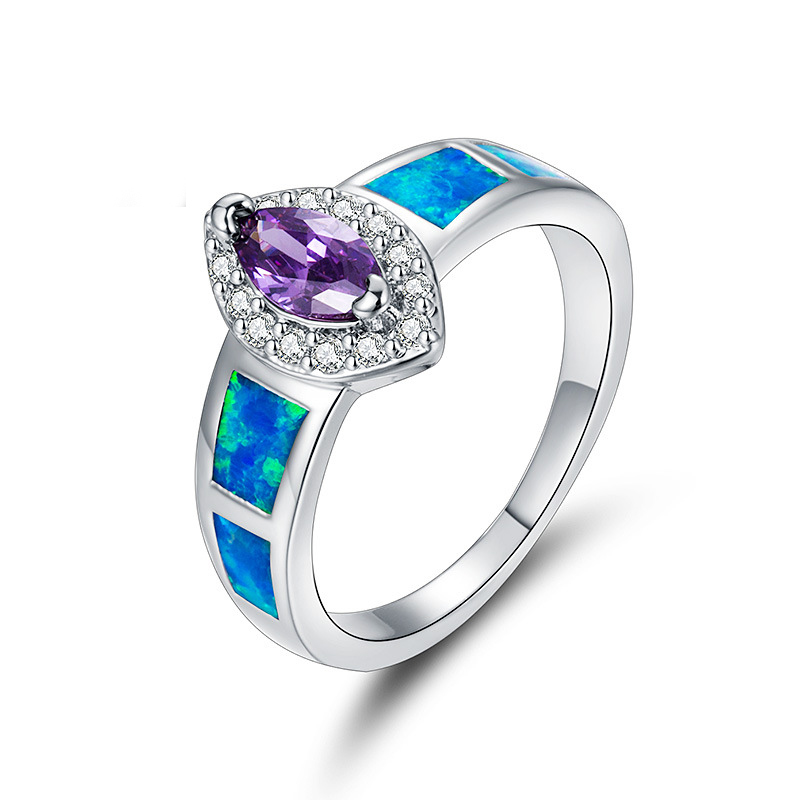 Fashion Genuine 925 Sterling Silver Opal And Amethyst Ring
