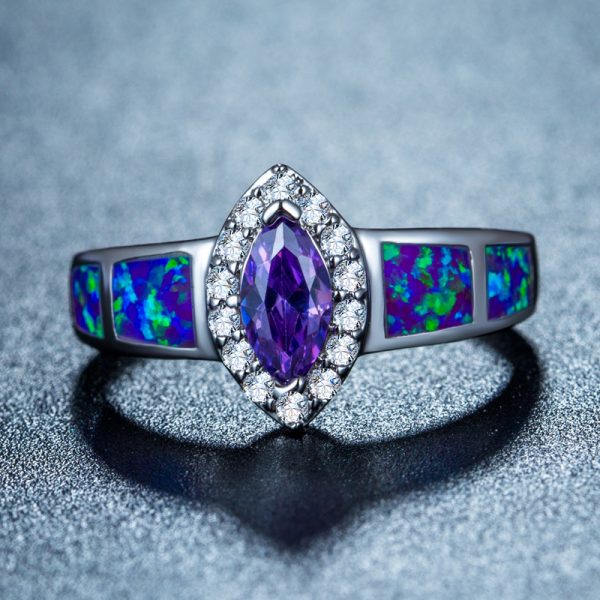 Fashion Genuine 925 Sterling Silver Opal And Amethyst Ring Sterling Silver Rings For Sale