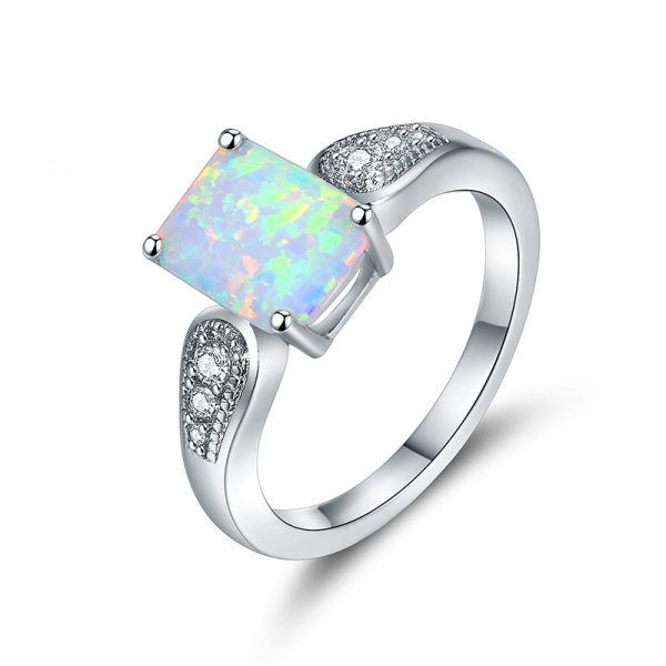 Fashion Silver Opal Engagement Rings For Women With AAA Cubic Zirconia