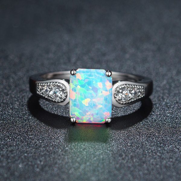 Fashion Silver Opal Engagement Rings For Women With AAA Cubic Zirconia