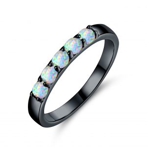 Fashion Sterling Silver Opal Ring For Women With Black Gold Plating Simple Opal Ring Wholesale