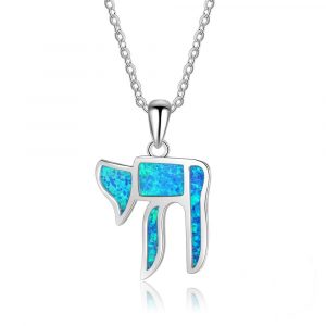 High Quality Blue Opal Necklace Jewish Chai Pendant Jewelry Charm Fancy Jewish jewelry