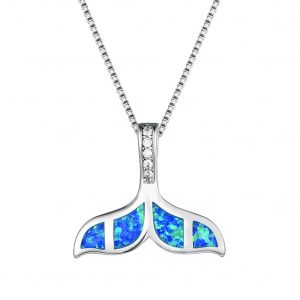 High Quality Women Animal Beach Blue Opal Mermaid Whale Tail Pendant Necklace Summer Jewelry Gift