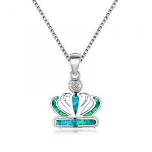 Hot Selling 925 Sterling Silver Crown Shaped Opal Pendant Necklace For Women Opal Necklaces Jewelry Wholesale