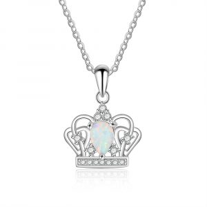Hot Selling Crown Shaped Opal Pendant Necklace For Women Accessories 925 Sterling Silver Opal Necklaces Jewelry