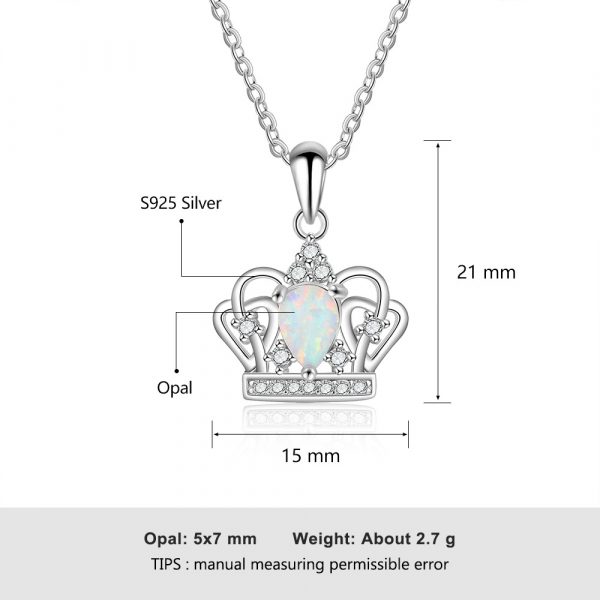 Hot Selling Crown Shaped Opal Pendant Necklace For Women Accessories 925 Sterling Silver Opal Necklaces Jewelry