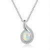 Korean Silver Simple Opal Necklace Trendy Women Elegant Daily Opal Rhinestone Round Pendant Necklace