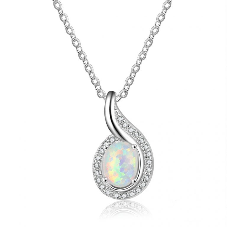 Korean Silver Simple Opal Necklace Trendy Women Elegant Daily Opal ...