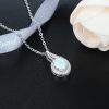 Korean Silver Simple Opal Necklace Trendy Women Elegant Daily Opal Rhinestone Round Pendant Necklace