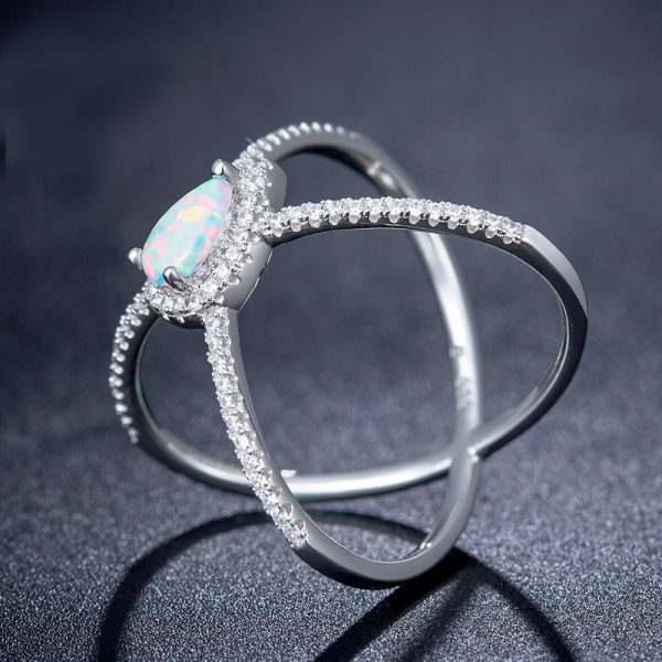 Latest Fashion Rhodium Plating 925 Sterling Silver Custom Opal Band Rings Simple Opal Ring