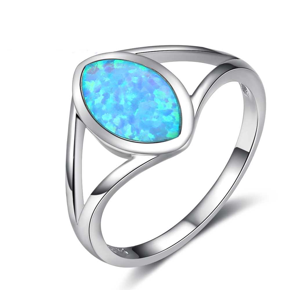 Latest Fashion Rhodium Plating Blue Opal Engagement Rings