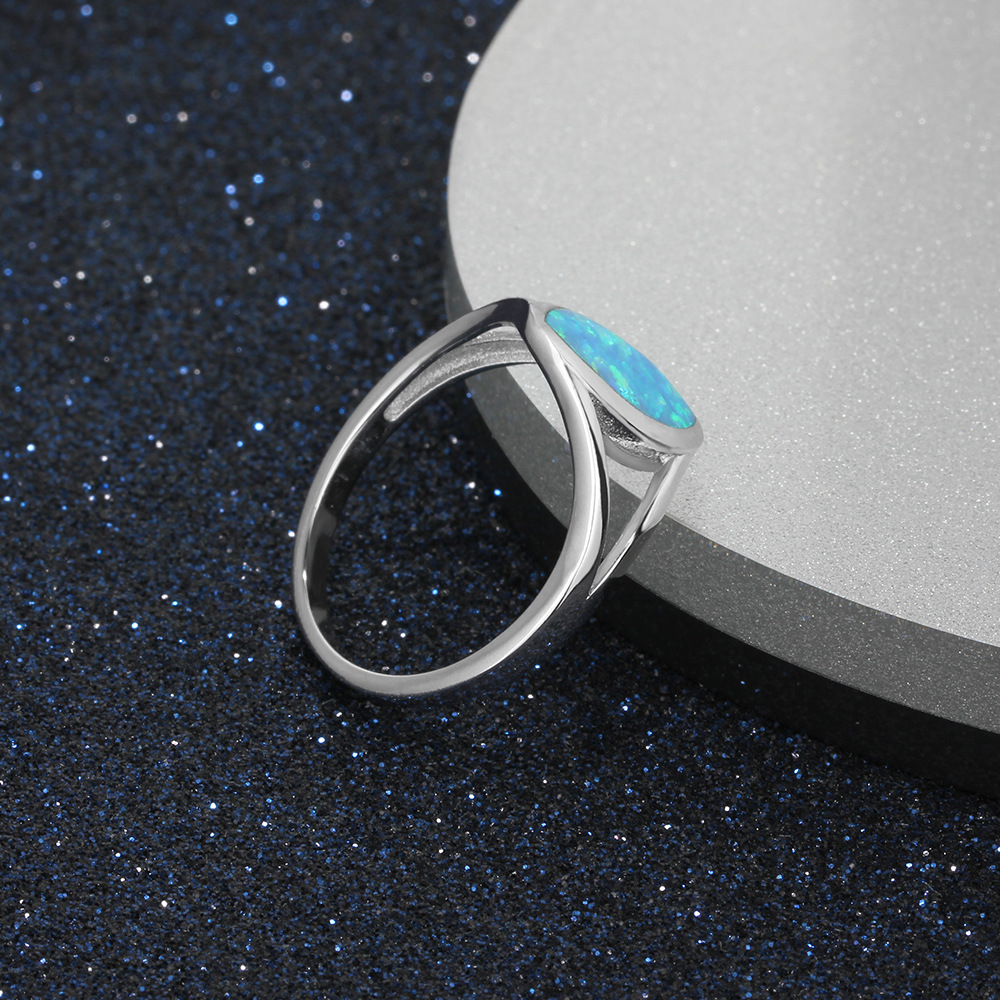 Latest Fashion Rhodium Plating Blue Opal Engagement Rings