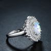 Luxury Women's Sterling Silver Opal Promise Rings With Cubic Zirconia Opal Engagement Ring For Women