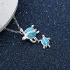 New Fashion Cute Silver Crystal Blue Opal Necklace Silver Mom Turtle Pendant Necklace Animal Jewelry