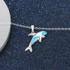 Ocean Style Opal Necklace Silver 925 Sterling Silver Jewelry Blue Fire Opal Jumping Dolphin Pendant Necklace