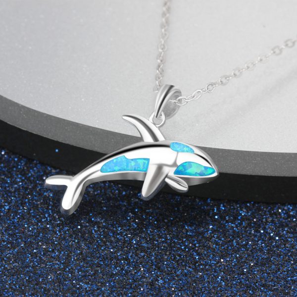 Ocean Style Opal Necklace Silver 925 Sterling Silver Jewelry Blue Fire Opal Jumping Dolphin Pendant Necklace