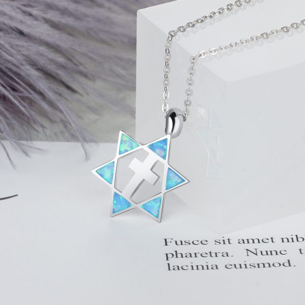 Opal Cross Pendant Costume Jewelry Six-pointed Star Pendant Hexagram Jewish David Star Necklace With Opal Stone