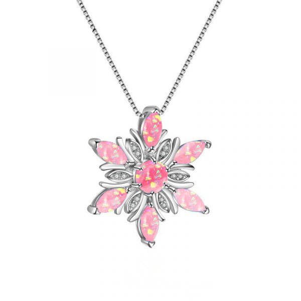 Rhodium Plated 925 Silver Charms Snowflake Opal Necklaces Jewelry Christmas Gift Opal Pendant Necklace