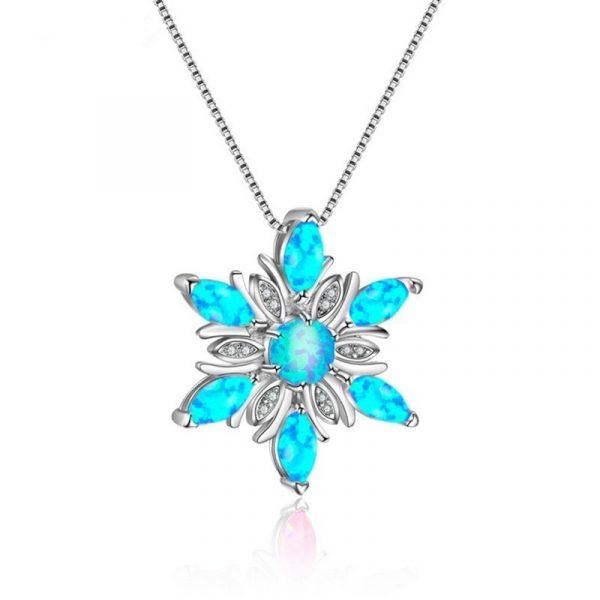 Rhodium Plated 925 Silver Charms Snowflake Opal Necklaces Jewelry Christmas Gift Opal Pendant Necklace