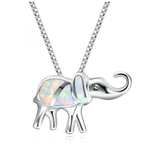 S925 Sterling Silver Girl Necklace Blue Opal Elephant Pendant Factory Direct Sales Opal Pendant