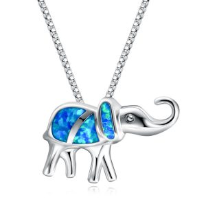 S925 Sterling Silver Girl Necklace Blue Opal Elephant Pendant Factory Direct Sales Opal Pendant