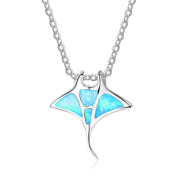Sterling Silver 925 Creative Design Dainty Stingray Opal Pendant Necklace For Girls And Women