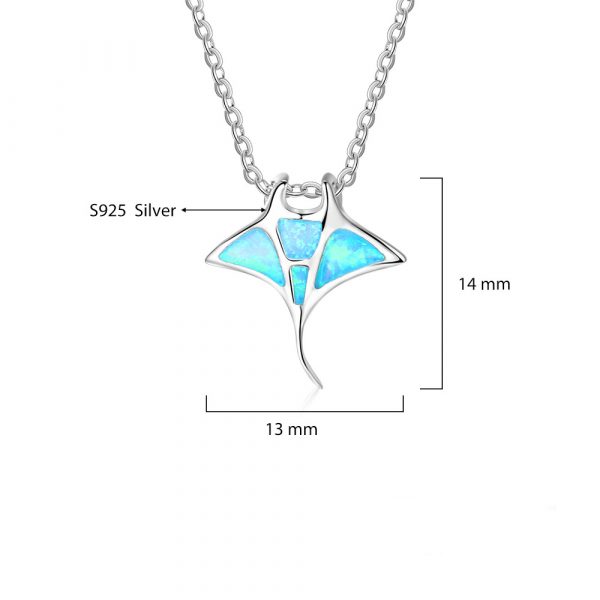 Sterling Silver 925 Creative Design Dainty Stingray Opal Pendant Necklace For Girls And Women
