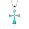 Unique Blue Opal Necklace Jesus Cross 925 Silver Pendant Necklaces For Women Wedding Prayer Rosary Christian Religious