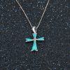 Unique Blue Opal Necklace Jesus Cross 925 Silver Pendant Necklaces For Women Wedding Prayer Rosary Christian Religious