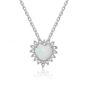 Valentine's Day Birthday Girl Friends 925 Silver Jewelry Gift Real Opal Necklace Fashion Trendy Heart Opal Pendant Necklace