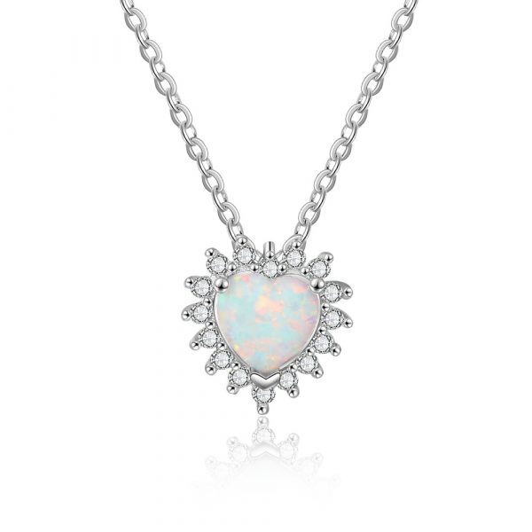 Valentine's Day Birthday Girl Friends 925 Silver Jewelry Gift Real Opal Necklace Fashion Trendy Heart Opal Pendant Necklace