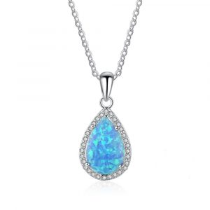 Vintage Classic Opal Teardrop Necklace For Women Autumn Fall Fashion Dainty Tiny Opal Jewelry Gifts