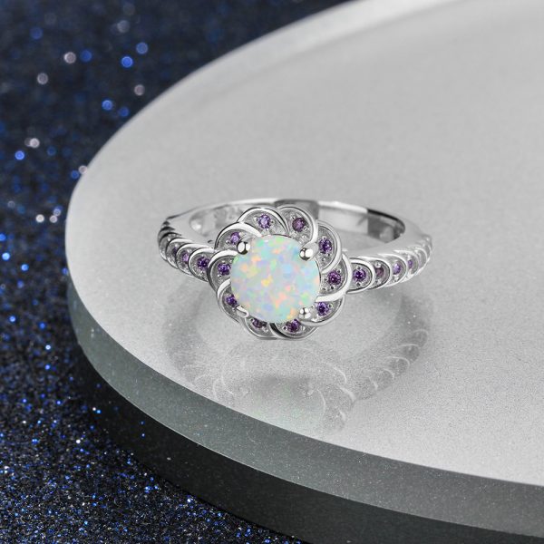 Wholesale Custom 925 Sterling Silver Opal And Amethyst Ring Round