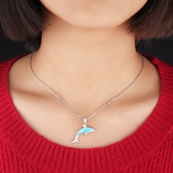 Wholesale Jewelry Australian Opal Dolphin Pendant 925 Silver Necklace Blue Fire Opal Jewelry Gifts For Mom