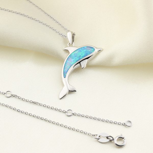 Wholesale Jewelry Australian Opal Dolphin Pendant 925 Silver Necklace