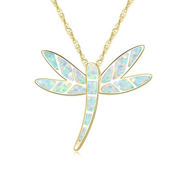 Wholesale Jewelry Blue Opal Dragonfly 925 Sterling Silver Charm Opal Pendant Necklace Unisex Day Gift
