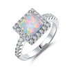 Wholesale Rhodium Plated 925 Sterling Silver Opal Engagement Ring Real Opal Rings For Bridal