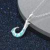 Wholesale Stylish Opal Jewelry 925 Sterling Silver Blue Fire Opal Fish Hook Pendant Necklaces