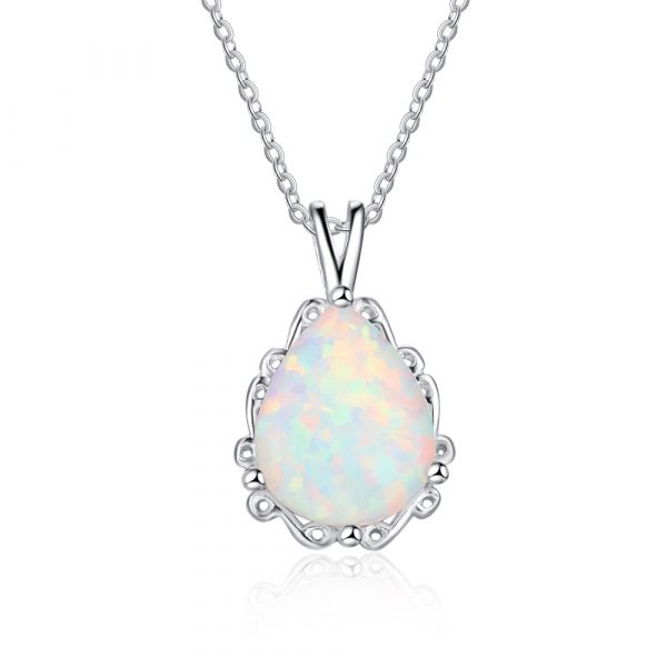 Wholesale Women 925 Sterling Silver Jewelry Opal Teardrop Necklace Accept OEM Service