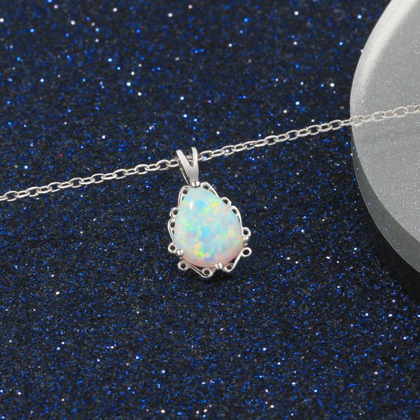 Wholesale Women 925 Sterling Silver Jewelry Opal Teardrop Necklace Accept OEM Service