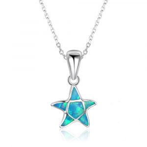 Women Inspired Ocean Sea Blue Opal Starfish Star Silver Opal Necklace For Supermarket Promotional Gifts