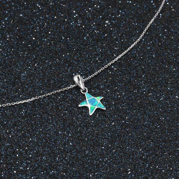 Women Inspired Ocean Sea Blue Opal Starfish Star Silver Opal Necklace For Supermarket Promotional Gifts