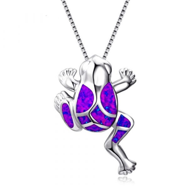 Women Summer Blue Opal Frog Chunky Necklace Fashion Animal 925 Sterling Silver Opal Pendant Necklaces